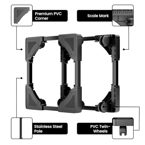 Image of Dillard's Adjustable Metal Washing Machine Trolley Stand, Black, Universal Mobile Base with Anti-Vibration Grips, Wheels for Front Load, Top Load Machines, Fridge, Dishwasher Stand, etc.