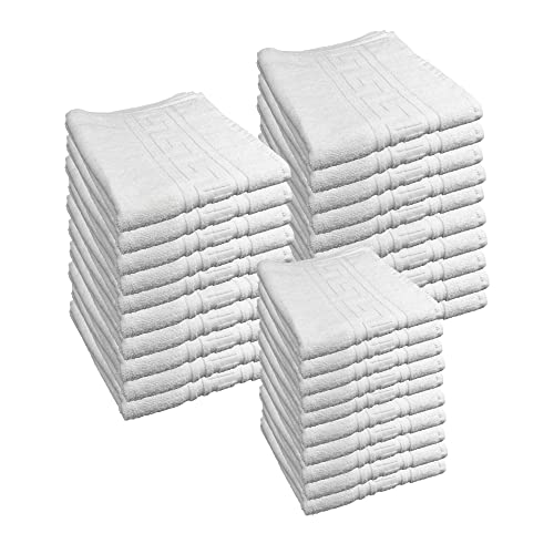 ROYAL EUROPE TEXTILE SL Set de 20 Toallas de Ducha (70x140 cm) + 10 Toallas Lavabo (50x100cm) 100% algodón Calidad Hotel. Acabadas en Greca. Color Blanco. 450 Gramos/m2.