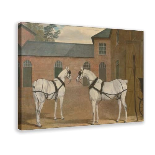 Cadeau décoration bureau et chambre poster toile vintage carrosse gris avec cheval