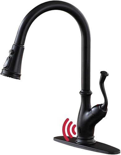 Grifos de cocina sin contacto con rociador desplegable en negro mate, acero inoxidable, grifo de fregadero de salida de agua de 3 funciones con