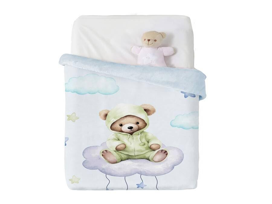 Manta Cuna Manterol Baby VIP 537 Oso DORMILON 110x140 CM (Celeste)