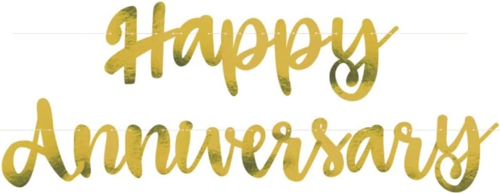 Goldedge Happy Anniversary Cursive Writing Big Size Gold Colour Banner - Premium Quality Reusable Decoration