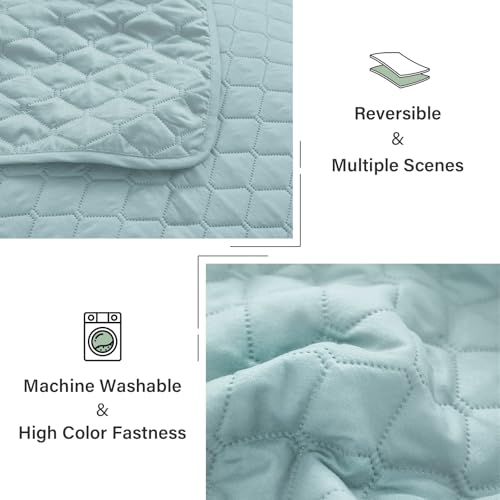 Exclusivo Mezcla Reversible Full Queen Quilt Bedding Set with Pillow Shams, Lightweight Quilts Queen Size, Soft Bedspreads Bed Coverlets for All Seasons - (Light Blue, 90"x96")