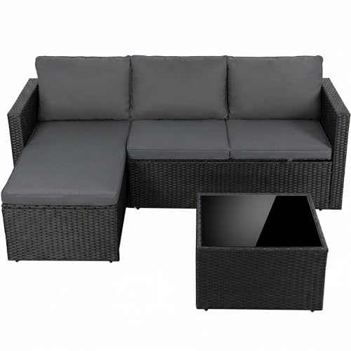 Shintenchi 4 Pieces Patio Furniture Sets, Outdoor Sofa Patio Sectional Sets All Weather, 2-in-1 Wicker Rattan Seating Sofa Couch with Cushions & Coffee Table for Yard, Garden, Porch, Poolside (Gray)