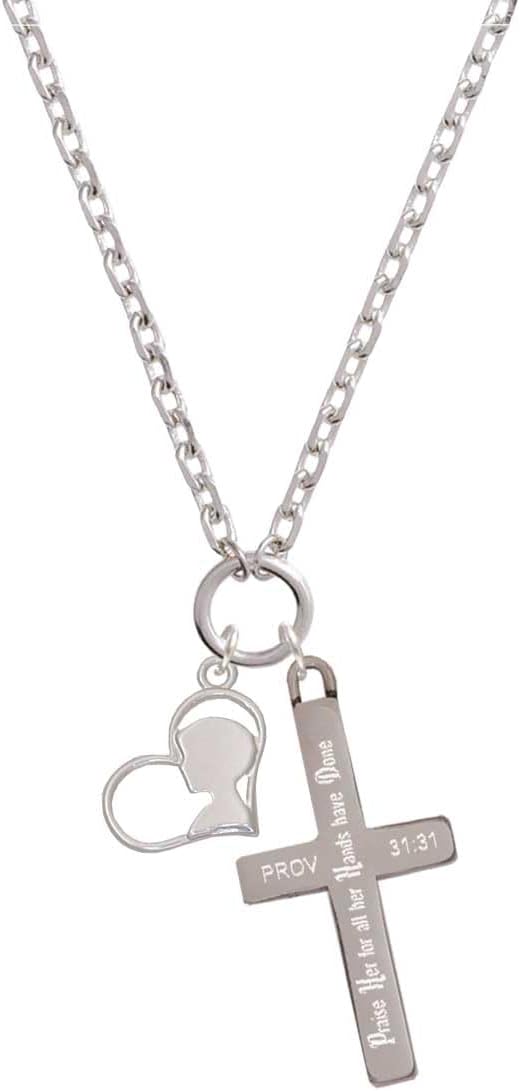 Delight Jewelry Boy Silhouette in Heart - Praise Her Engraved Cross Zoey Necklace, 28"