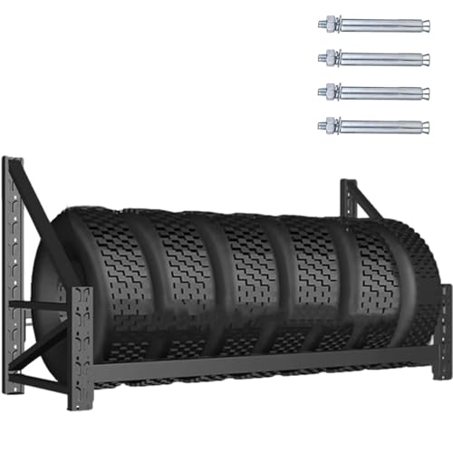 壁取り付け式ガレージタイヤラックオーガナイザー、ハードウェア付きマルチタイヤシェルフ、倉庫ガレージ自動車修理工場用の高耐久タイヤホイール収納ラック(Black)