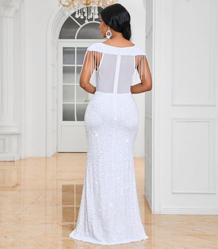 Image of Cololura Women Sexy Sequin Mesh Perspective Bodycon Party Cocktail Evening Gown Maxi Dress