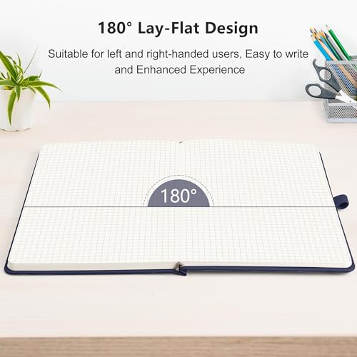Image of RETTACY Graph Grid Paper Notebook, 192 Pages, A5 Size (5.7'' x 8.3'') | 5 Squares per Inch, Leather Hardcover, 100 GSM Thick Paper, for School, Students, Math, Engineering (Navy blue)