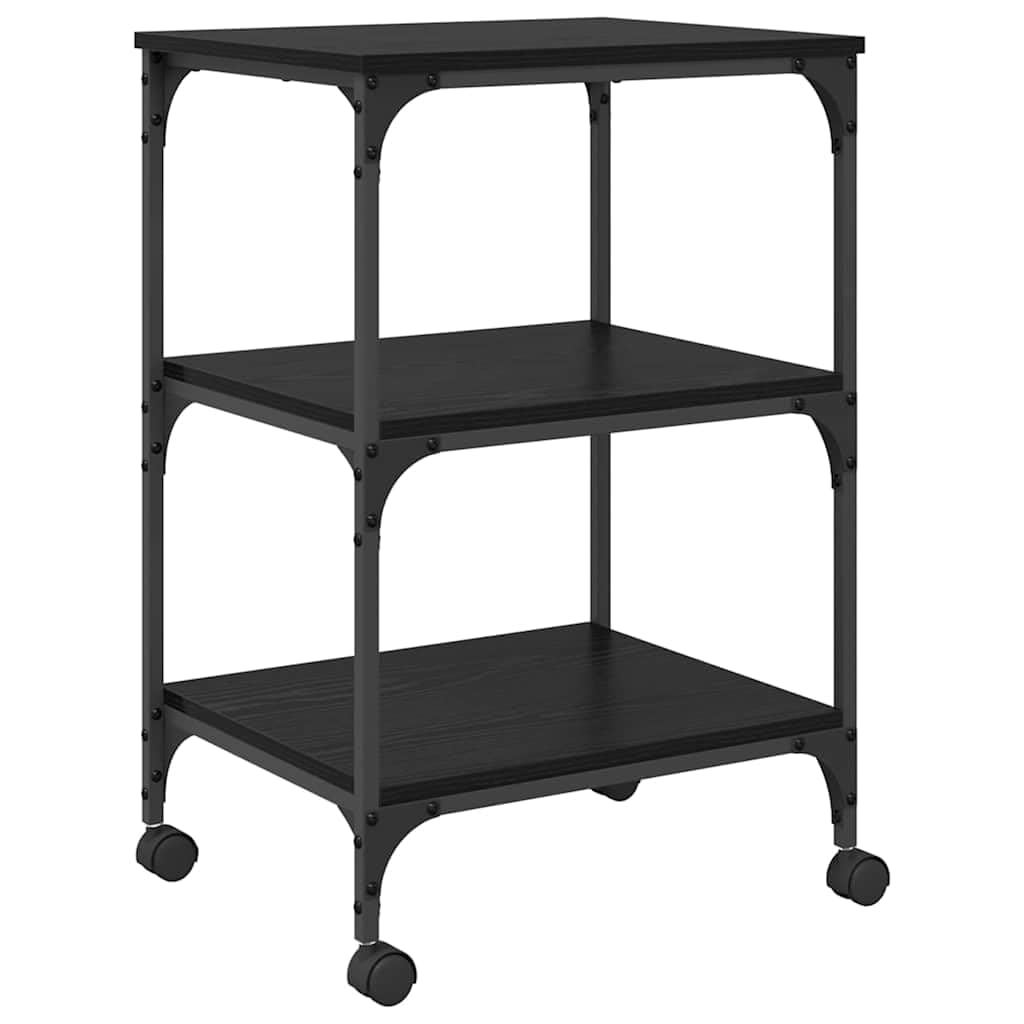 Druckerständer mit 3 Ablagen, Rollwagen für Drucker aus Holzwerkstoff, 50 x 41 x 75 cm, Schwarz Eichen-Optik für Home-Office
