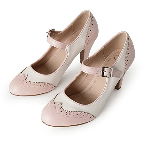 J. Adams Kym Mary Jane Shoes Women Oxford Pumps - Cute Low Kitten High Heels - Retro Vintage Shoes for Women 1950s Mary Janes Round Toe Shoe with Ankle Strap - Women Dress Shoes - Thumbnail 3