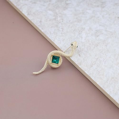 Image of Andelaisi Boho Emerald Snake Brooch Pin Green Gem Snake Serpent Brooch Vintage Crystal Gem Snake Brooch Gothic Emerald Serpent Badge Pin Clothing Hat Bag Accessories Jewelry for Women and Girls