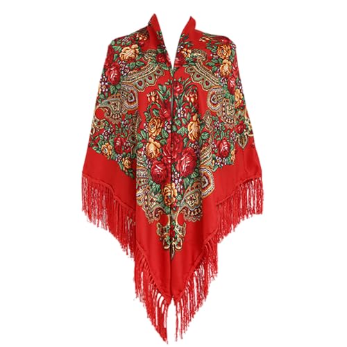 Katutude Women's Oversize Tassel Shawl Scarf Wraps Traditional Floral Print Poncho Shawl Lightweight Scarf, 63