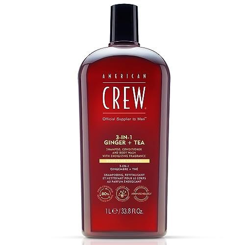 AMERICAN CREW 3-in-1 Ginger & Tea, Shampoo, Conditioner & Body Wash for Men, All-in-One Care with Revitalizing and Refreshing Fragrance, 33.8 fl oz