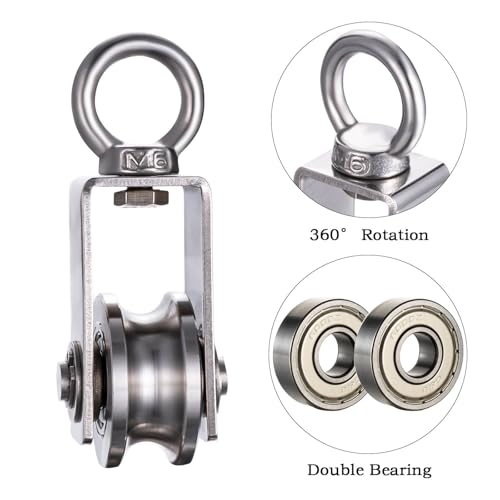 KCNOFNC Umlenkrollen mit 2 Kugellager, Seilrolle Fitness Edelstahl 304 Flaschenzug für Seile Stahlseil,Tragkraft 250kg 2 Stück