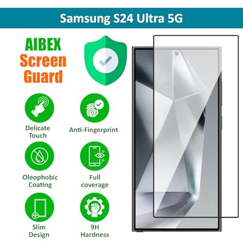 Image of AIBEX Military-Grade Tempered Glass Screen Protector Compatible for Samsung S24 Ultra with Case Friendly, Anti-scratch Edge to Edge Coverage and Easy Installation kit