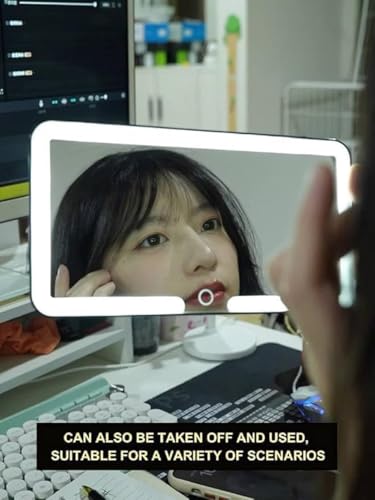 Image of LED Car Sun Visor Vanity Mirror with Rechargeable Battery - 3 Color Light Modes Dimmable Touch Control Makeup Mirror with Adjustable Brightness for Women Universal Fit Car Interior