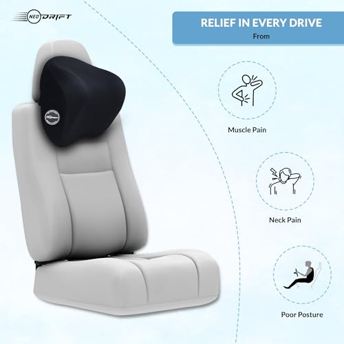 Image of Neodrift 'CurveNeck Pro' - Neck Rest Cushion Orthopedic Velvet Memory Foam Pillow for Neck, Head, Shoulder Support - Pain Relief for Car, 1 Pc (Colour-Black)