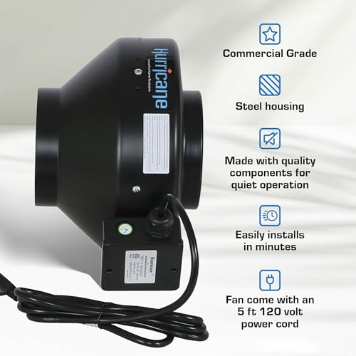 Ventilador Inline Comercial Hurricane de 6 pulgadas para filtros Phresh y Black Ops, ideal para ductos Ideal-Air y abrazaderas, y controles de ventilación Titan (paquete de 2) miniatura 4