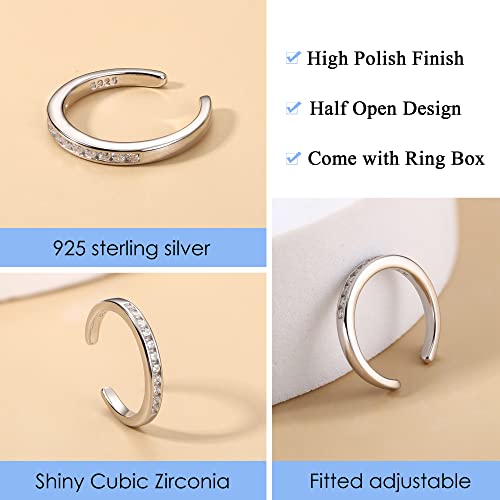 MILACOLATO 2Pcs Sterling Silver Toe Rings Set Cubic Zirconia Adjustable Band Rings Fitted Wrap Around Toe Ring for Women Summer Barefoot Jewelry2