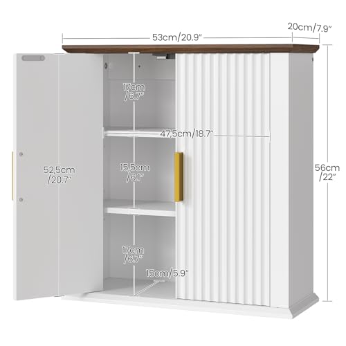 Armario de baño empotrado en pared CHOEZON, armario para medicamentos, armario de baño acanalado con estantes ajustables, armario de almacenamiento de estilo granjero para baño, cocina y lavandería, blanco y nogal miniatura 3