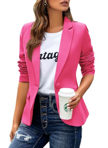 Womens Casual Blazers Long Sleeve Lapel Button Slim Work Office Blazer Jacket(Rose Pink,Small)