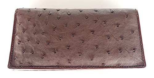 Julie Genuine Real Ostrich Skin Leather Checkbook Travel Long Dark Brown Wallet2