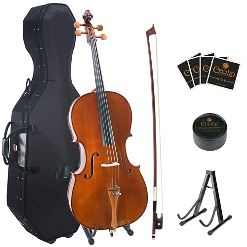 Cecilio CCO-300 Solid Wood Cello with Hard & Soft Case, Stand, Bow, Rosin, Bridge and Extra Set of Strings, Size 4/4 (Full Size)