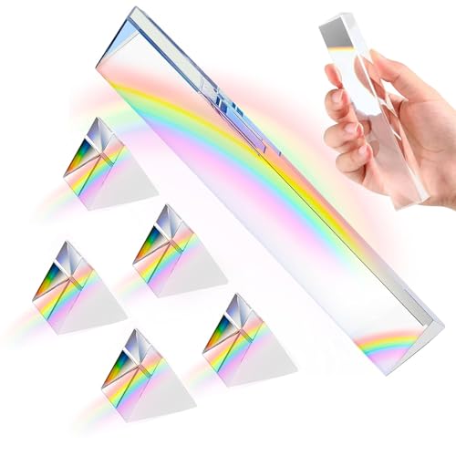 Image of 6pcs Clear Triangular Prism for Photo Rainbow Lights Crystal Optical Prisms Glass Physics Teaching Refracted Light Spectrum Students Presents Gift,100mm /4inch (100 * 30 * 30 * 30mm)