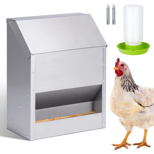 Mangeoire Automatique pour Poulets, Mangeoire Suspendue en Acier Inoxydable de 10 Kg avec Abreuvoir pour Poulets, sans DéChets, Mangeoire pour Poulailler ExtéRieur pour Canards, Oies