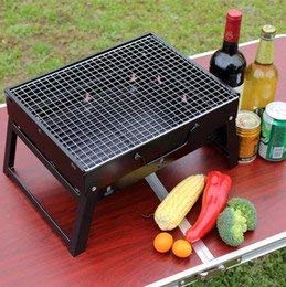 Swadhin Portable Carbon Steel Folding Charcoal Base Outdoor Barbeque Grill Toaster Tabletop Outdoor Smoker BBQ Chicken Griller for Home Picnic Garden Terrace Camping Travel (Black)