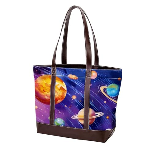 Sac fourre-tout imprimé système solaire lumineux multicolore en toile avec fermeture