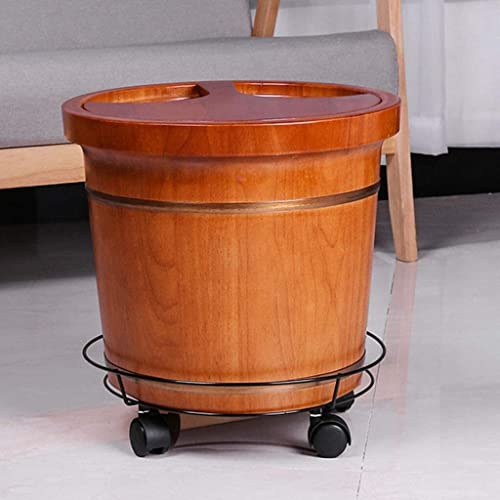 Bañera de pies de madera sólida con rueda y tapa miniatura 1