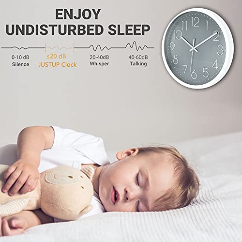 Justup 12In Non-Ticking Wall Clock, Silent Battery Operated Wall Clock With Abs Frame Hd Glass Cover For Kids Living Room Bedroom Kitchen School Office Decor (Gray) #TOP4