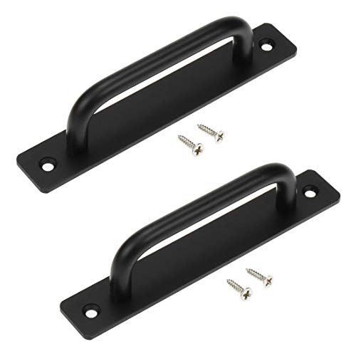 Semetall Barn Door Handle 2 Pack 128Mm (5") Hole Center Aluminum Alloy Punch-Free Sliding Handle,Closet Door Handles Pulls With Plate For Cupboard Cabinet Wardrobe Drawer (Black) #TOP11