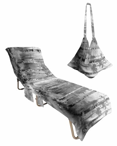 Shabby Chic Tree Beach Chair Cover with Side Pockets, Microfiber & Quick Dry Pool Chaise Lounge Chair Towels Covers for Sun Sunbathing Patio Garden Hotel, Grey Forest Painting Abstract Minimalist Art