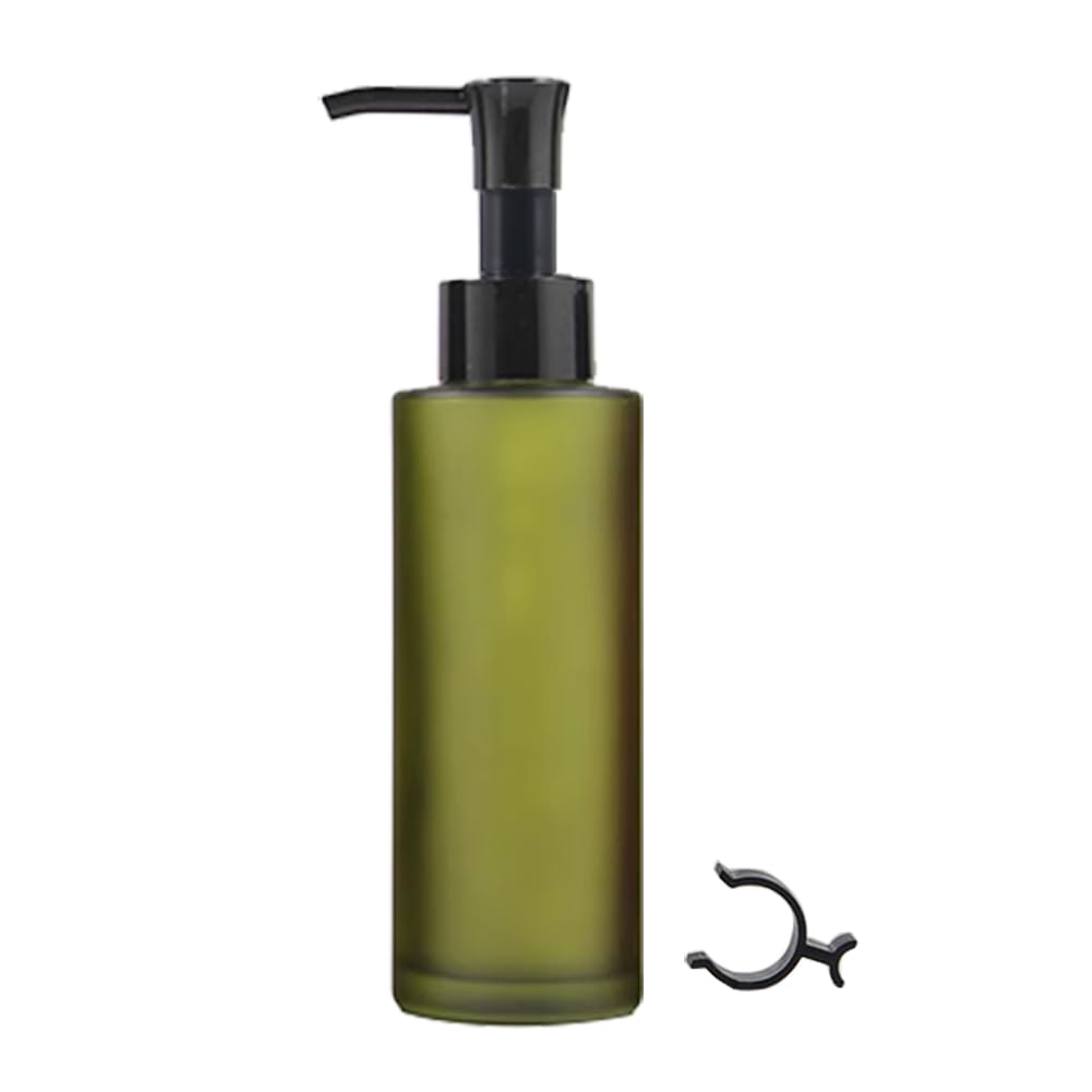 100ml Frosted Green Glass Lotion Pump Bottle with Black Pump Head Travel Refillable Cosmetic Dispenser Storage Container Vial for Essential Oil Cream Shampoo Toiletries