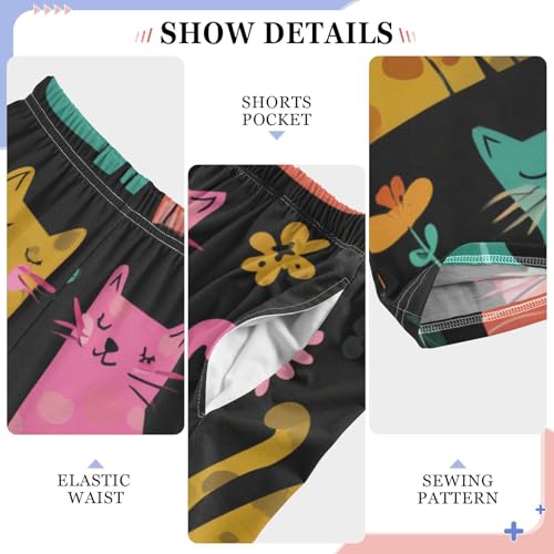 Lovely Cat Spring Flowers Boys Long Pants Soft Trousers Elastic Waist Kids Lounge Bottoms with Pockets S-XL4