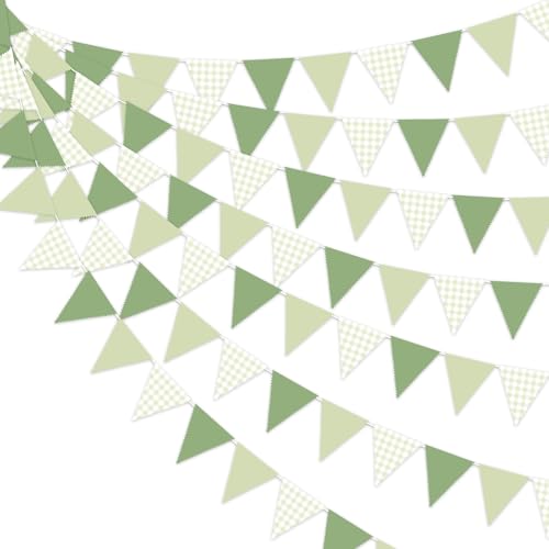 33Ft Green Party Hanging Banner Decoration Green Pennant Plaid Tr...