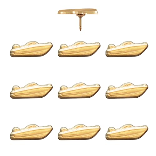 Image of Motor Boat Push Pins - Gold Speedboat Map Pins for Cork Boards, Maps, or Lapel Use - Designed in USA - Set of 10