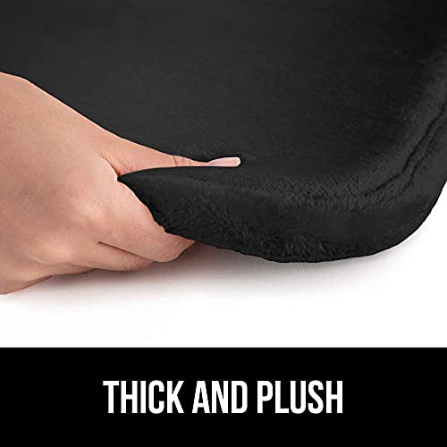 Gorilla Grip Memory Foam Bath Rug Solid And Striped, Solid Bath Rug In Size 24X17 And Striped Memory Foam Bath Rug In Size 24X17, Both In Black, 2 Item Bundle #TOP17