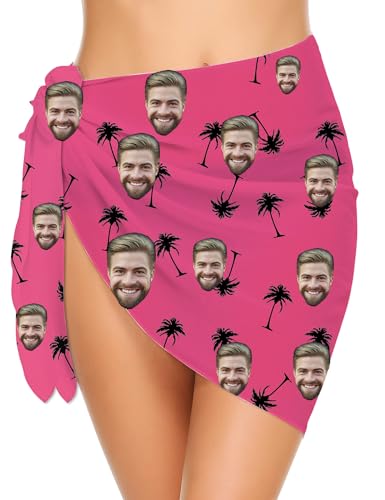 Custom Women Faces Swimsuit Sarong Personalized Funny Cover Ups Wrap, Sheer Short Skirt Customize Photo Bathing Suits
