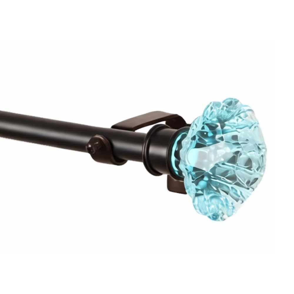 The Decor Mart 84"-144" Adjustable Curtain Rod for Door & Windows with Brackets Set Curtains Hanging Extendable Iron Metal Pipe Holder with Blue Bloom Finial (Black, 0.75" Diameter)
