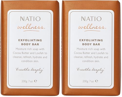 Natio Australia Wellness Exfoliating Body Bar 200g - Face and Body Exfoliating Bar, Skin Softening Body Scrub - Made in Australia (Pack of 2)