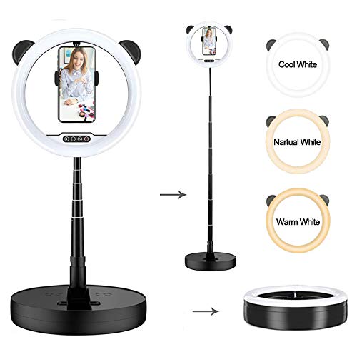 Brolight - Anillo de luz LED con soporte, 10 pulgadas plegable de mesa USB, regulable, 3 modos de color y 10 brillo, lo mejor para maquillaje, vídeo en vivo, YouTube, Vlogging, Selfi (negro)