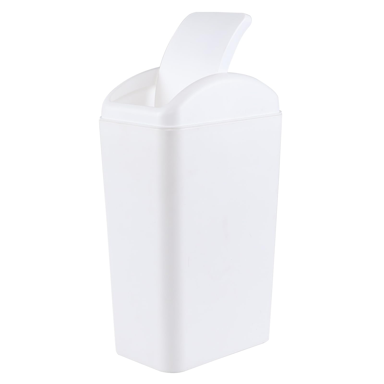 Ponpong 14 L Plastic Swing Top Trash Bin, Slim Plastic Garbage Can with Lid, White