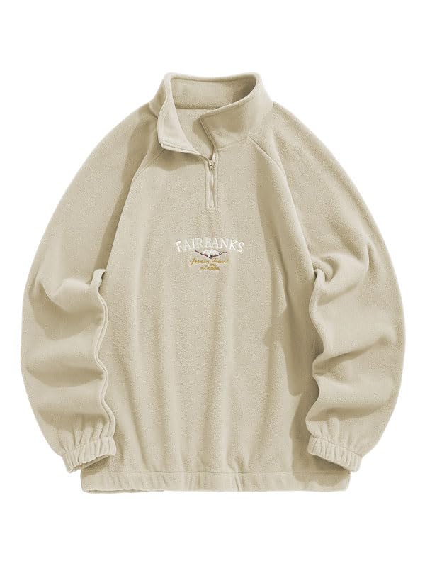 ZAFUL Embroidery Polar Fleece Sweatshirt for Men Half Zip Long Sleeve Letter Lightweight Hoodie Casual Winter Wear