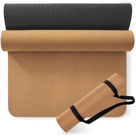 Premium Cork Yoga Mat 1/4 & 2/5 Inch Thick 72 x 26 in, Thick Cork...