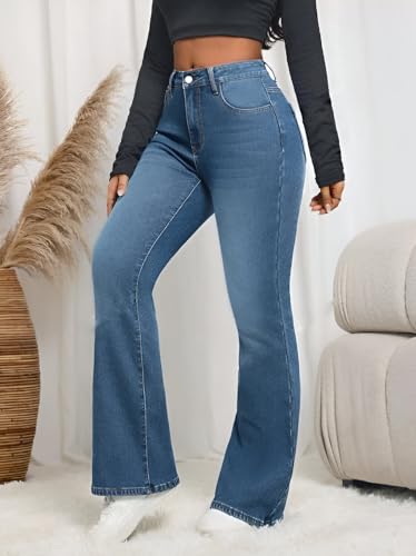 Image of Ben Martin Women's High Waist Jeans || Flared Bell Bottom Bootcut Pants || Wide Leg Stretch Denim - Perfect for Travel, Party & Everyday Use - Sizes 26-40 (2)