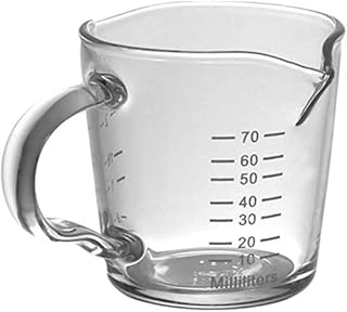 Verre à shot avec échelle graduée en verre résistant à la température avec poignée versante, tasse pour micro-ondes, thé, café, whisky, lait (70 ml) (1 pièce)