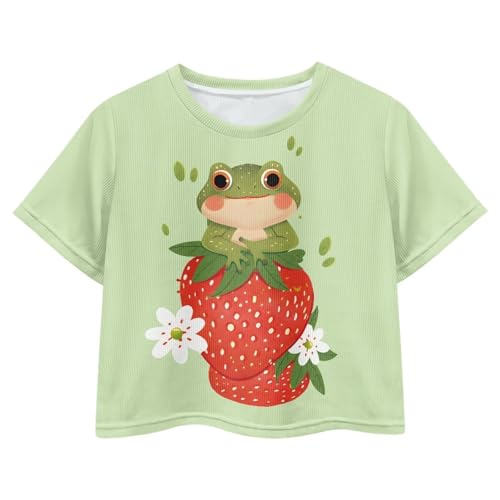 Image of Frog Shirt for Boys Girls 7Y-8Y Short Sleeve Graphic T-Shirts Casual Crewneck Tops for Kids Girls Strawberry T-Shirt Summer Clothes Pullover Shirts Outfits,Green Size 10 12, X-Small